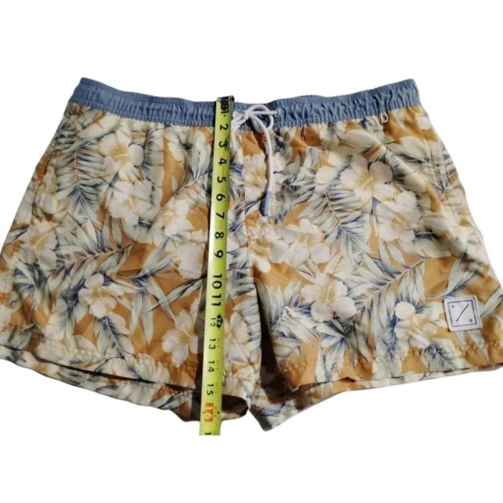 American Eagle Outfitters‎ Mens Swim Trunks Tropical Floral XL Blue Waistband